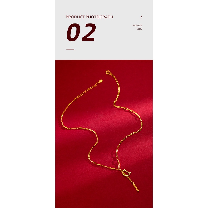 Goldkingdom Perhiasan Fashion Emas Asli Kadar 375Bangkok Aksesoris Ready Stock D Kalung Lapis Emas Splicing Tulang Selangka Kalung Untuk Wanita