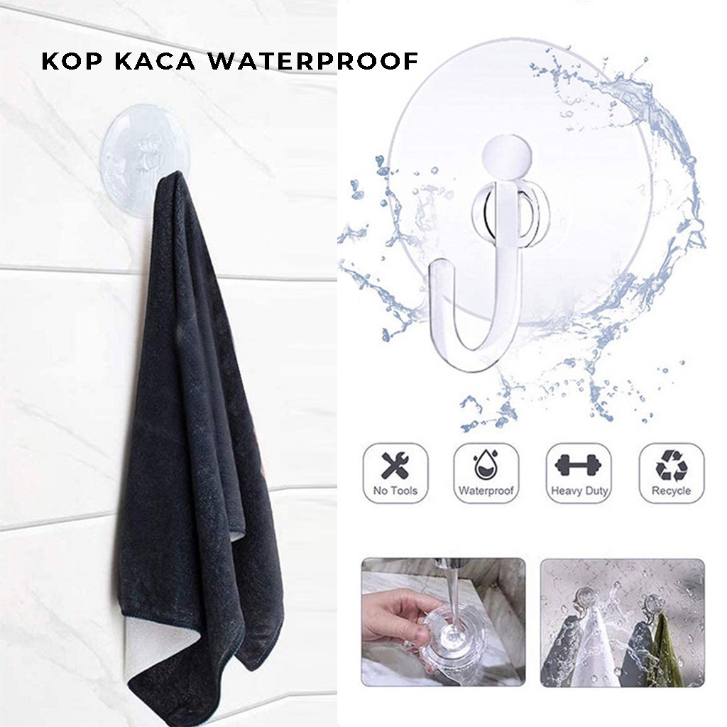 Kop Kaca Transparan Hook Gantungan Suction cup Serbaguna Cantolan Tempat Gantung Kunci Tas Spons Mandi Pakaian Handuk Tempel Cermin lemari kulkas dinding kuat anti slip | GROSIRXPRESS