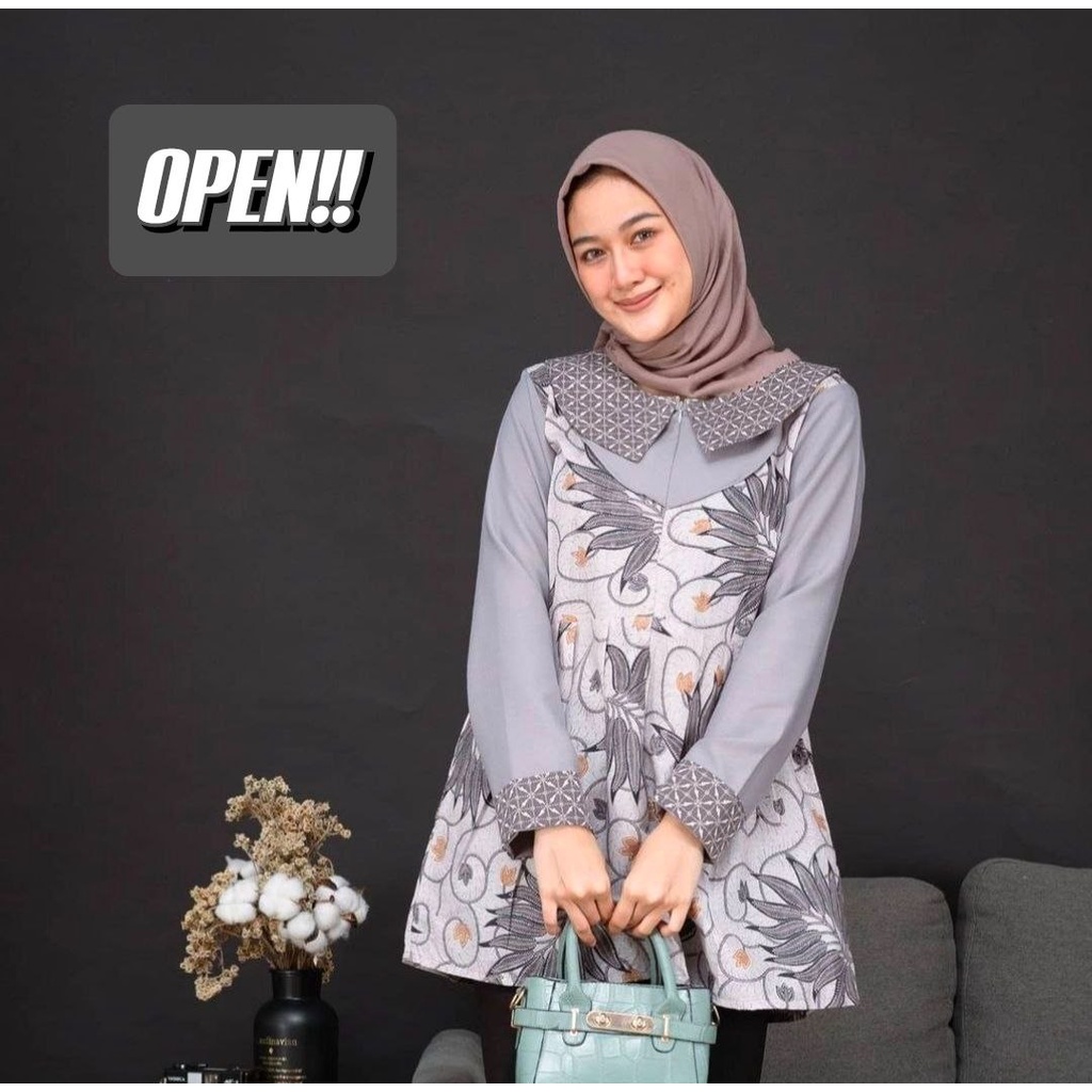 tey-17 Batik wanita ASJ SA HRB026 Kenongo Kemeja Tosca Pendek