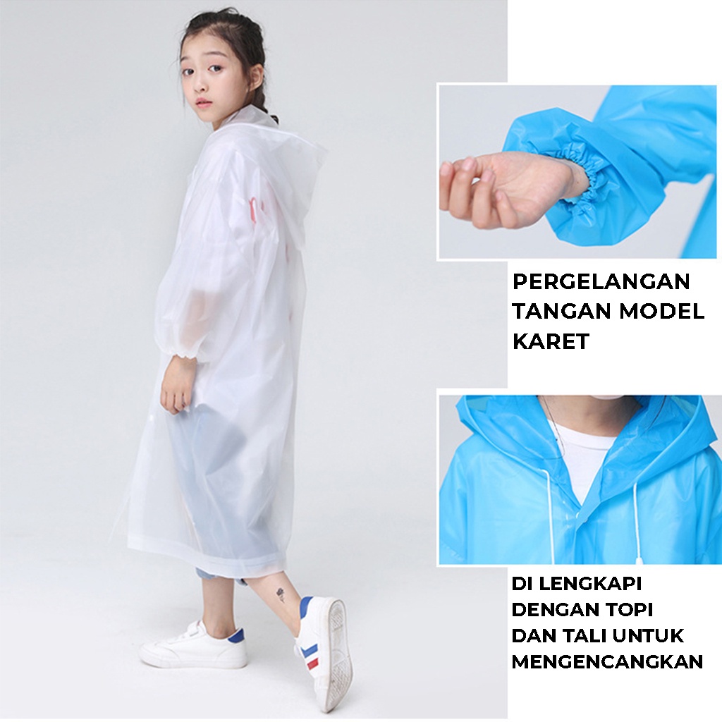 Mantel Hujan Anak Jas Hujan Polos Tebal Transparan Raincoat Anak Model Ponco Universal Laki Laki Perempuan Baju Pelindung Penutup Badan Anak Saat Hujan Di Perjalanan Jas Ujan Korea | GROSIRXPRESS