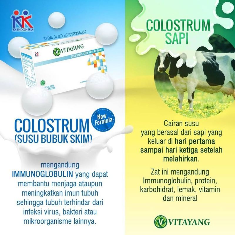 Vitayang Susu Skim Bubuk Colostrum Rasa Original kk indonesia Susu Skim Bubuk Kolostrum Antibiotik Anti Virus antioksidan imunitas tubuh