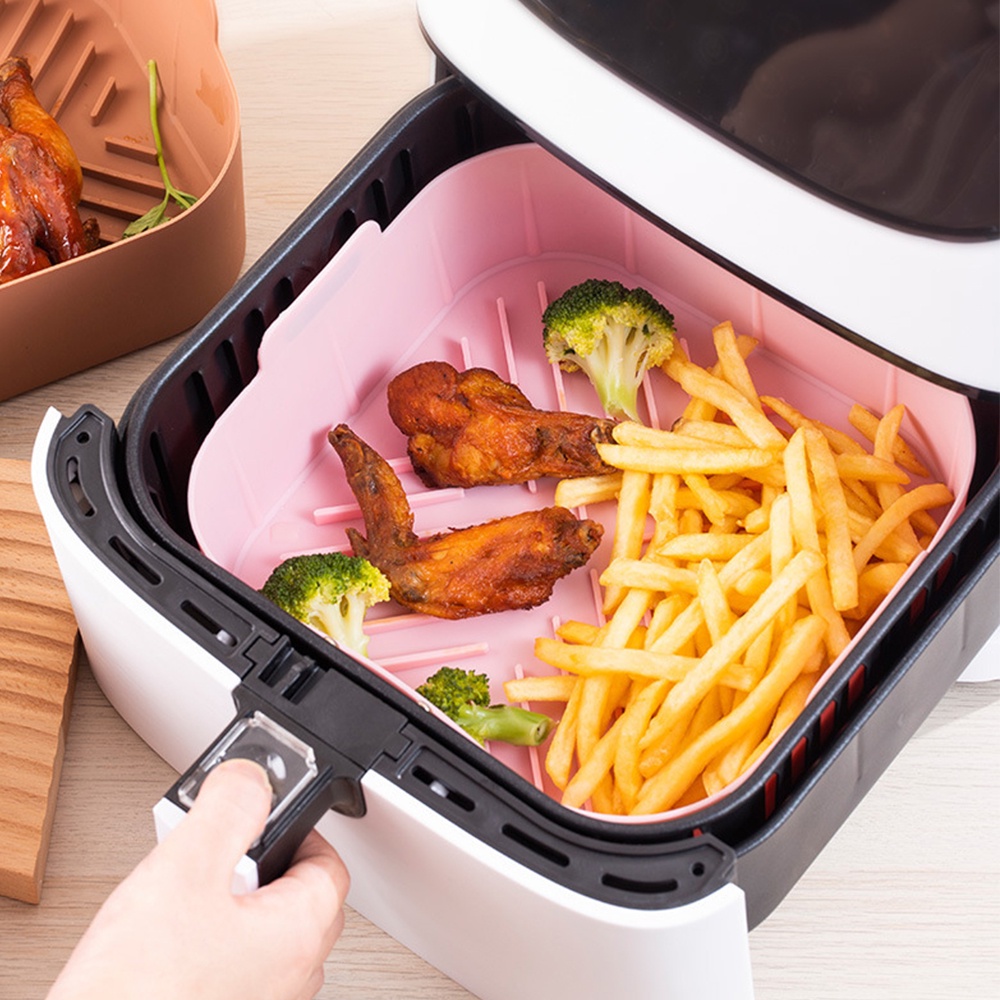 No-sticky Baking Tray with Handle Tahan Panas Panci Panggang Buah Sayur Keranjang Cuci Square Air Fryer Silicone Liner Aksesoris Dapur Praktis