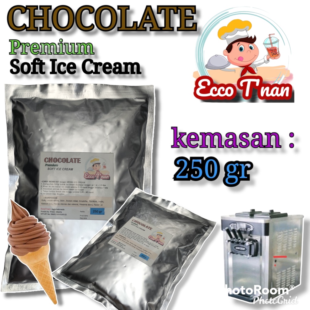 

EccoTnan Chocolate Premium Soft Ice Cream Powder 250 gr Bubuk Es Krim Lembut rasa Coklat Chocolatos Mesin Otomatis Sleman Jogja