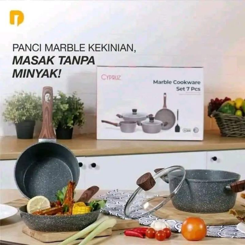 ORIGINAL Cypruz Marble Cookware Set of 7 Wajan Anti lengket