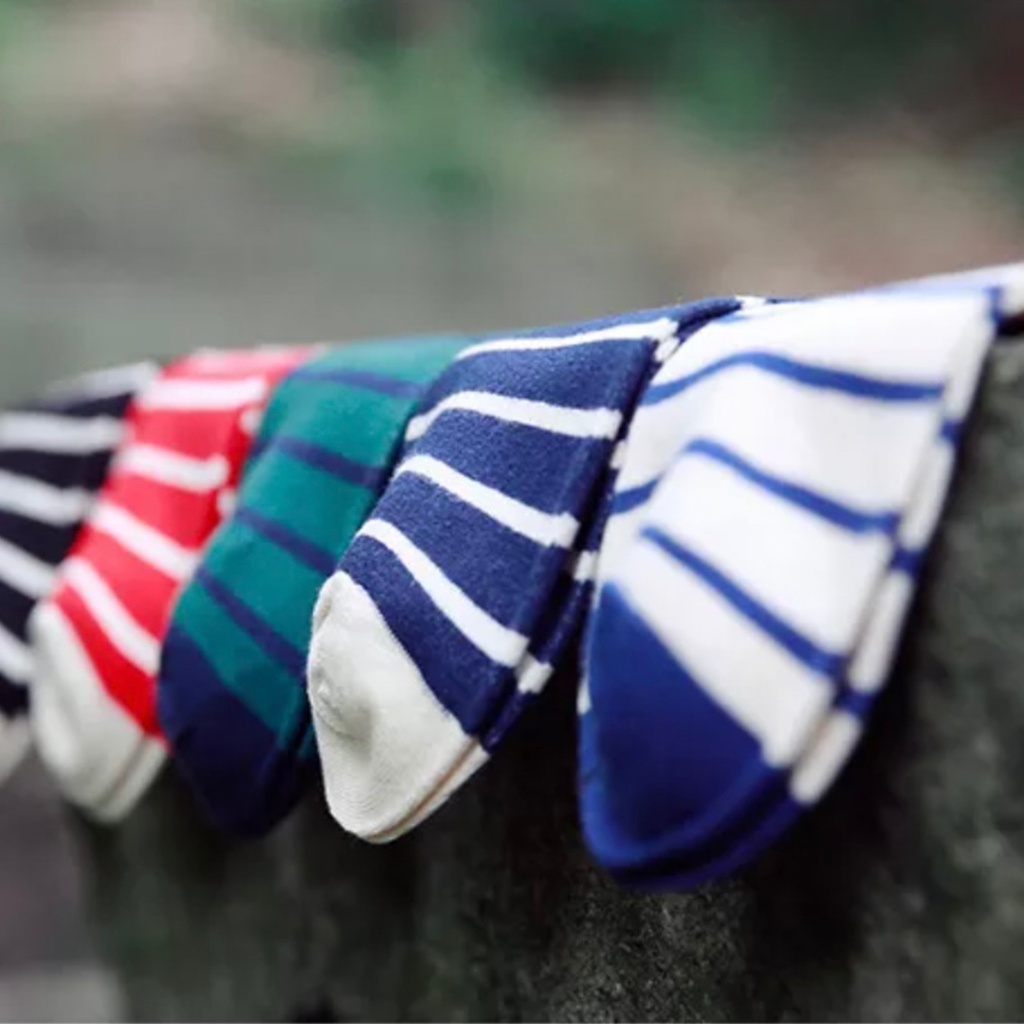 TRS - Kaos Kaki Garis Stripe Bundle 4 Pasang Katun Nyaman