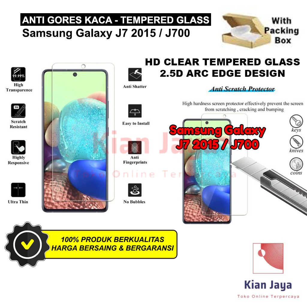 Anti Gores Kaca Hp Samsung Galaxy J7 2015 / J700 Tempered Glass Premium Bening Transparan Clear TG Temper Glas