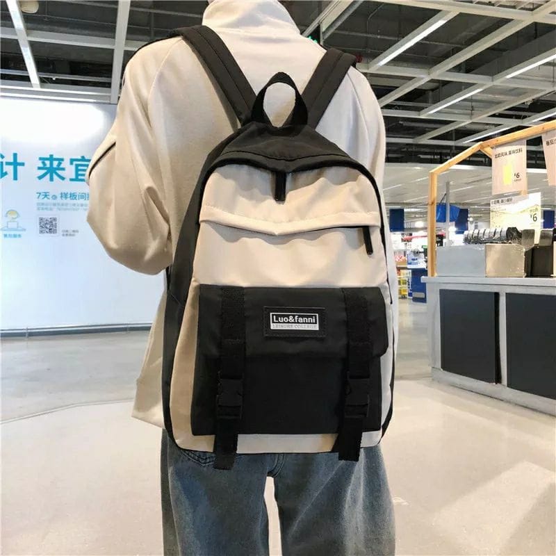 Tas Ransel Korea Hitam Putih Tas Murah Fashion Stylish Tas Ransel laptop Kerja Kuliah Sekolah Murah Cewek Cowok NYAMAN