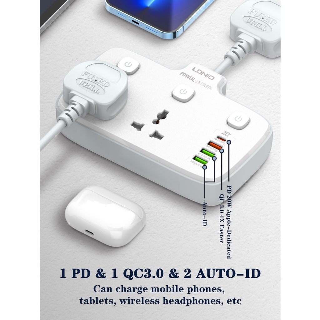 LDNIO Stop Kontak Power Socket SC1418 SC2413 SC2311 Colokan Listrik Fast Charging 2 Socket 3 4 USB Port Night Lamp