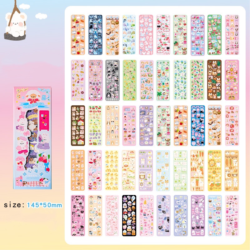 6/50pcs Stiker Lucu Tahan Air Kartun Hewan Stiker Dekoratif idol Photocard Card Sleeves Album DIY Tangan Akun Alat Tulis