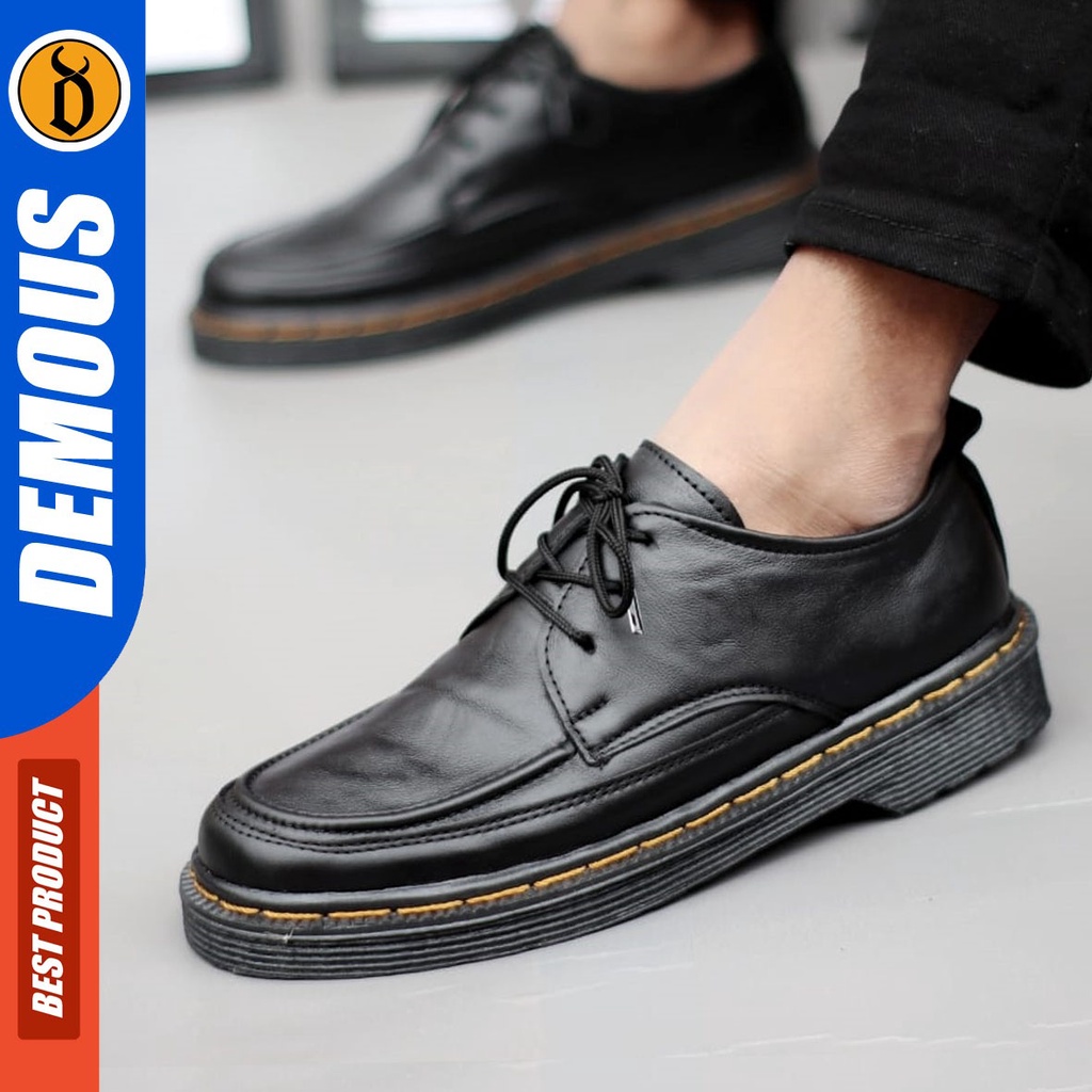 DEMOUS Blacksun - Sepatu Pantofel Kerja Formal Kulit Asli Casual Kerja Hitam Pria