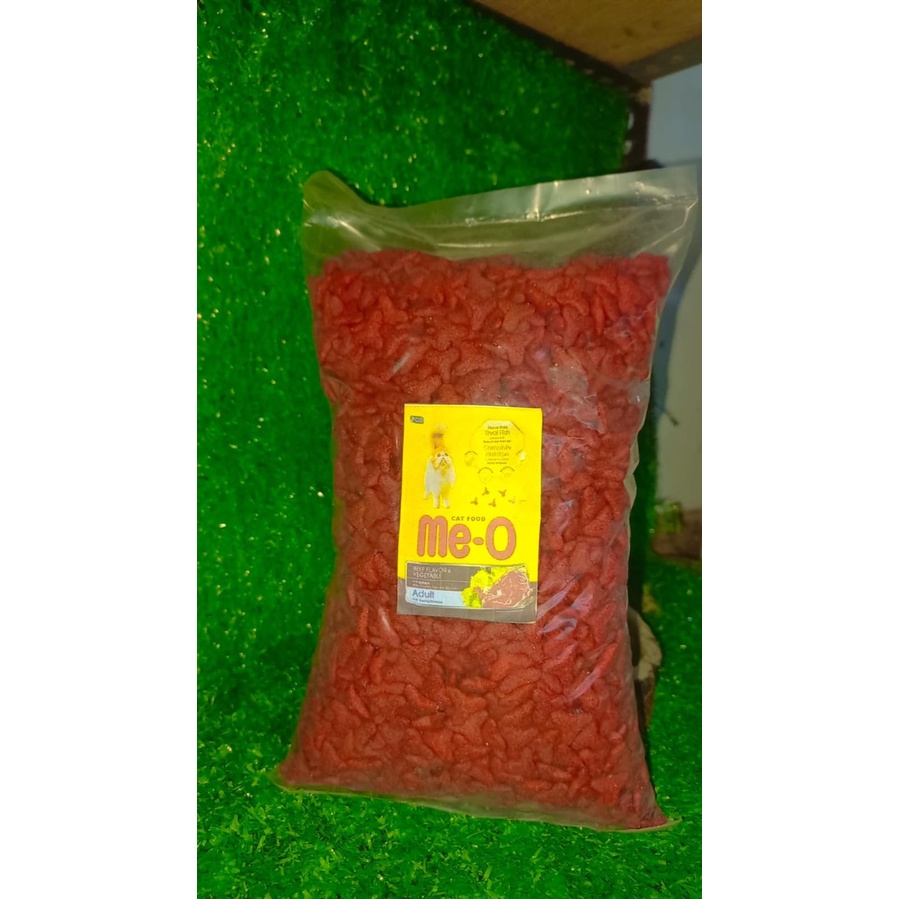 Meo Dry food BEEF FLAVOR &amp; VEGETABLE makanan kucing kering Adult Dewasa Repack 500gram