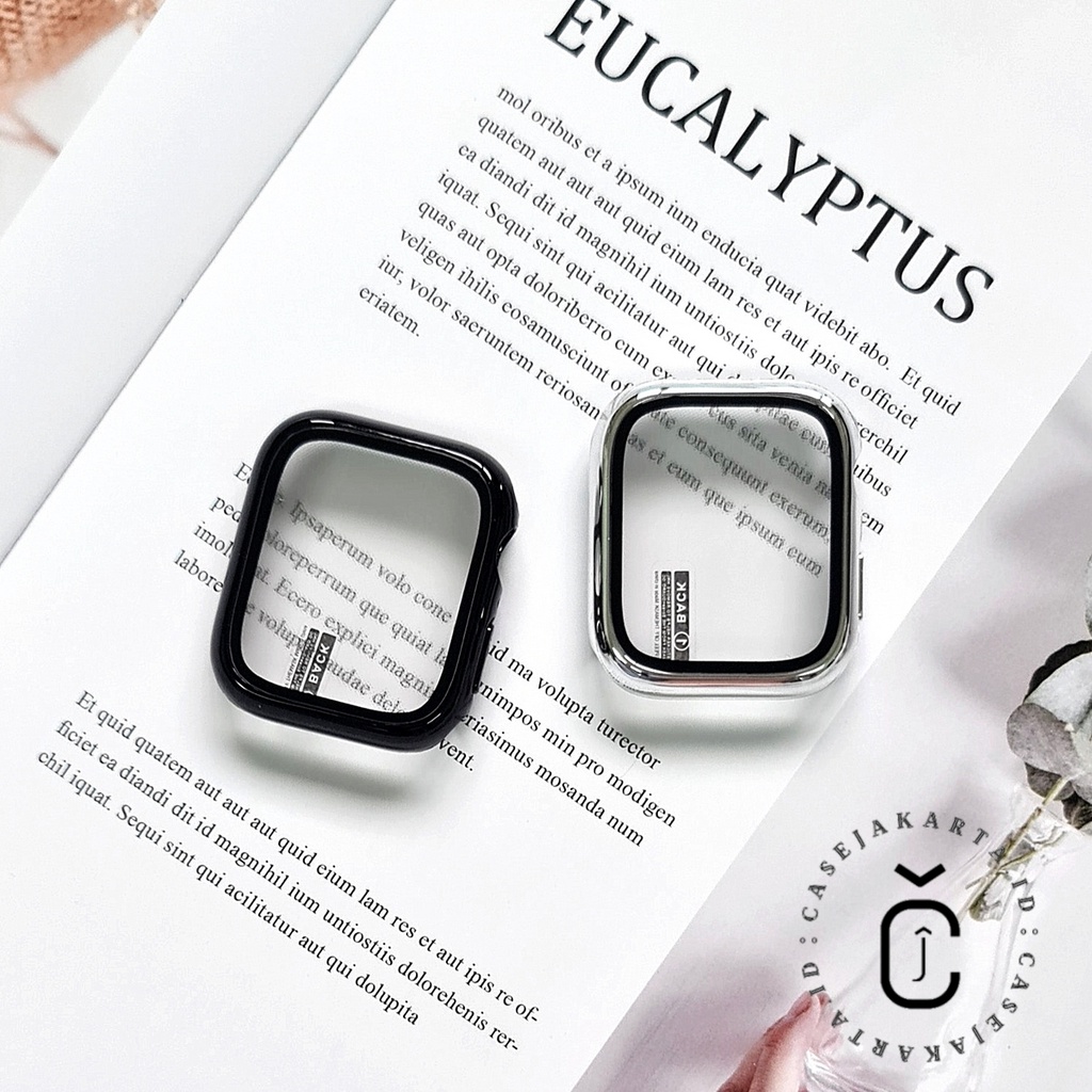 &quot; ELECTROPLATED COVER &quot; GLASS CASE APPLE WATCH - SERIES 1 2 3 4 5 6 7 8 SE | SIZE 38mm 40mm 41mm 42mm 44mm 45mm | tempered glass case pelindung layar cover iwatch