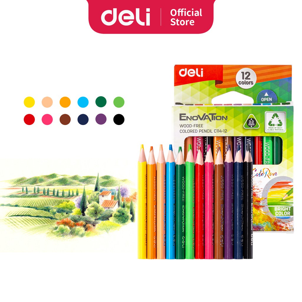 

Pensil Warna Deli 12 Warna Enovation Wood-Free - EC113-12 Panjang