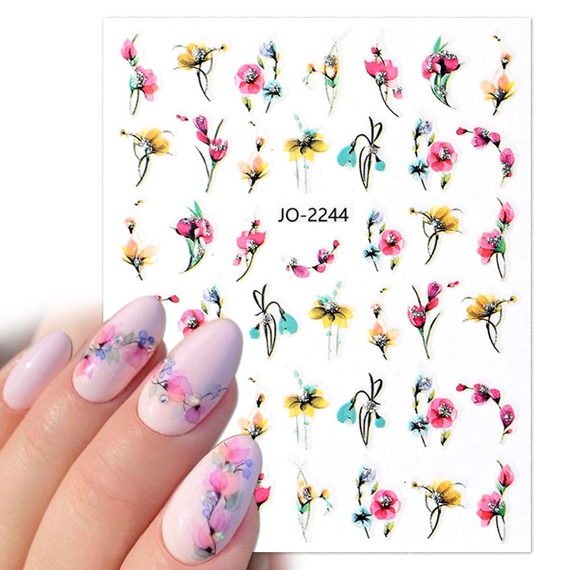 3d Stiker Kuku Bersinar Glitter Cat Air Ungu Bunga Splash Dot Garis Decals Manicure DIY Musim Semi Nail Art Dekorasi