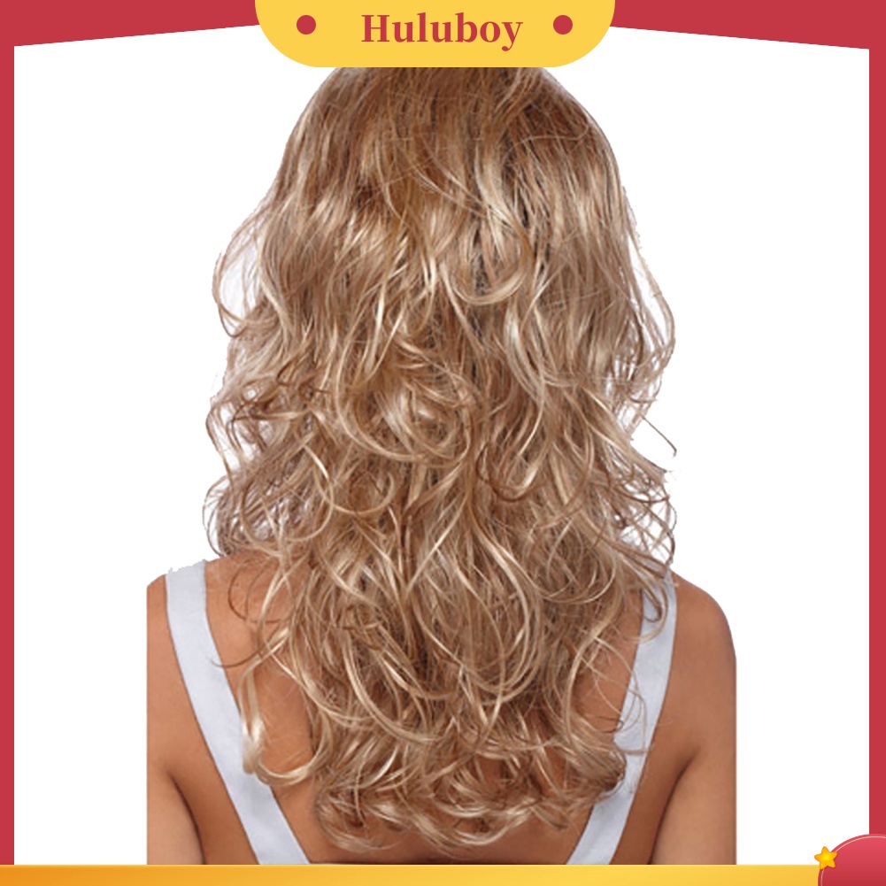 Wig Rambut Extension Model Panjang Gelombang Keriting Warna Emas Untuk Wanita