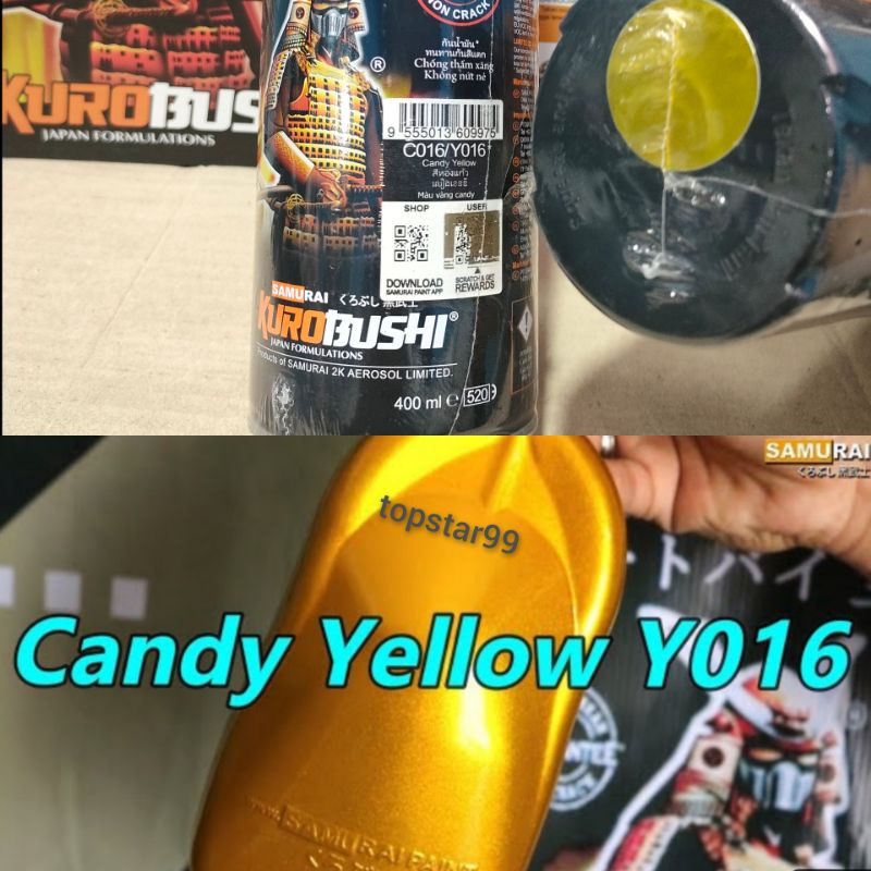 Pilok Pilox Cat Samurai Candy Yellow Y016 Candy Kuning 400ml Cat Semprot Samurai Paint Kurobushi Aerosol