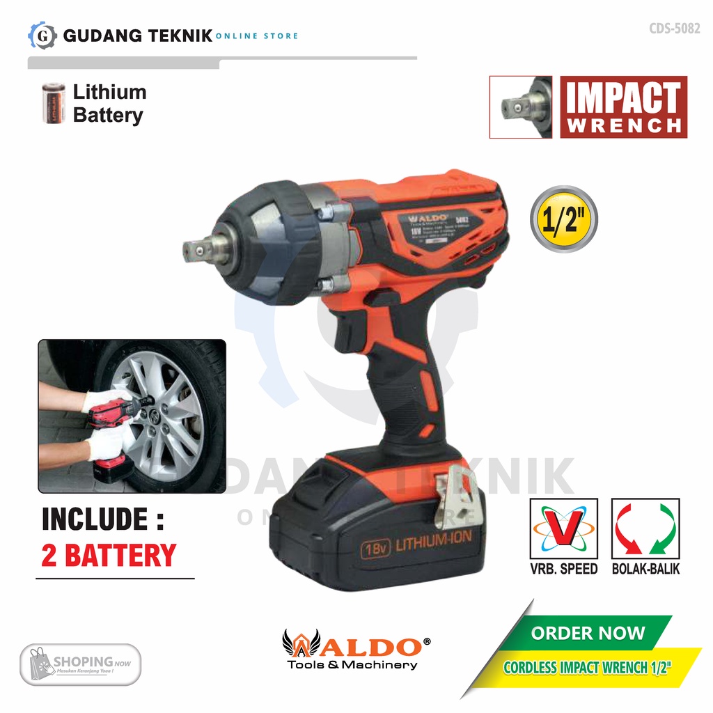 Mesin Bor Cordless Impact Wrench 1/2&quot; ALDO CDS-5082 / BOR BATERAI PLUS Cordless Impact Wrench ALDO CDS5082 - Cordless IMPACT WRENCH 18V ALDO CDS 5082