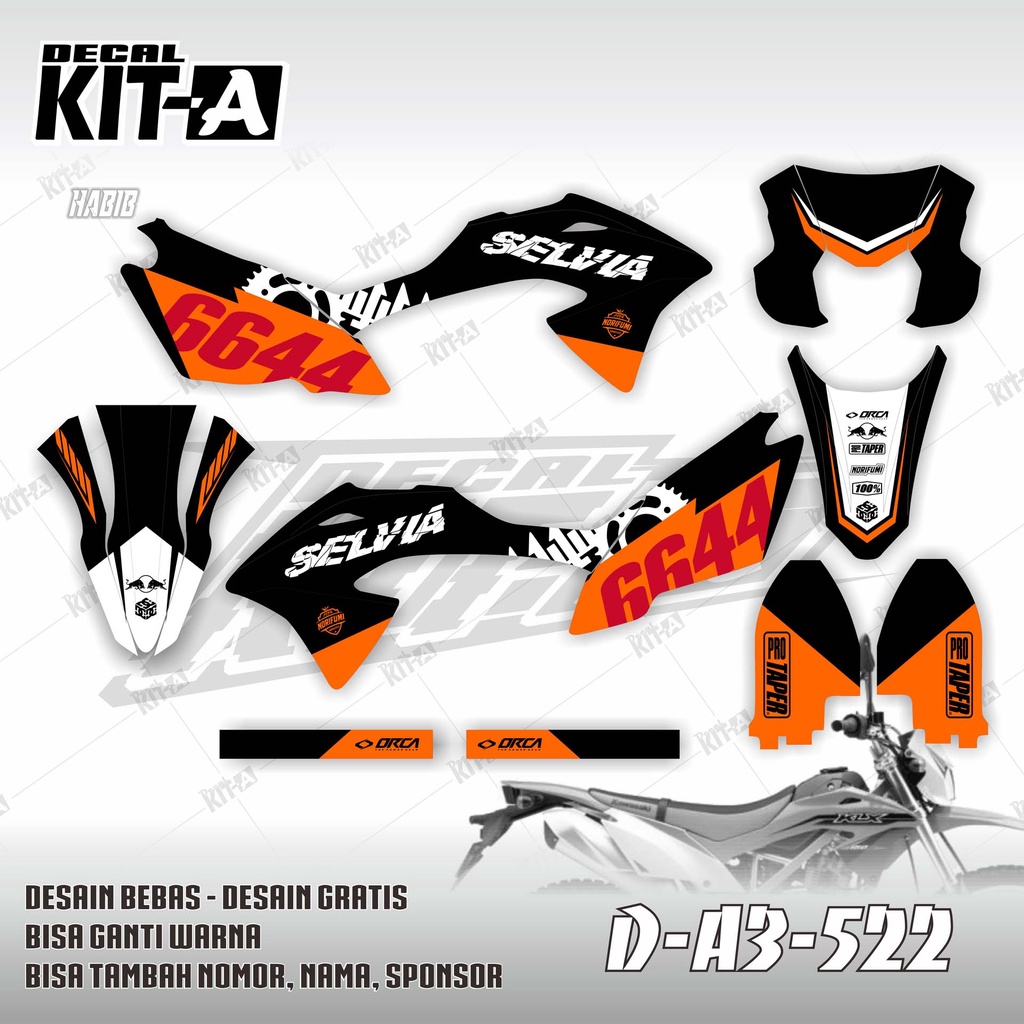 Decal KLX BF 150 L Full Body Custom Design Hitam Oren Putih