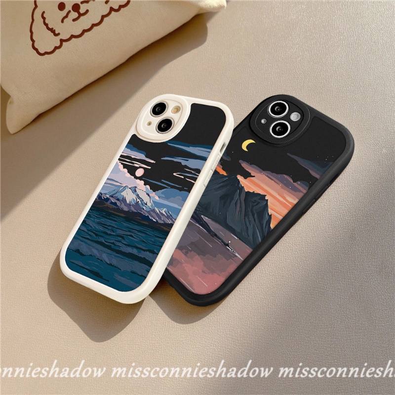 IPHONE Couple Case Kompatibel Untuk Iphone7 8 6 6s Plus XR 11 Pro Max13 12 14 Pro MAX 7Plus 8Plus X XS MAX SE 2020s Salju Gunung Sunset Pemandangan Lembut TPU Lovers Case