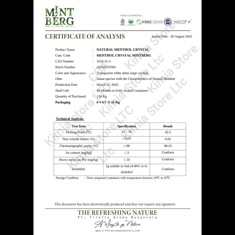 Gigikbunga Menthol Crystal 100Gram / Menthol Kristal 100Gram ( Food Grade ) / Natural Menthol