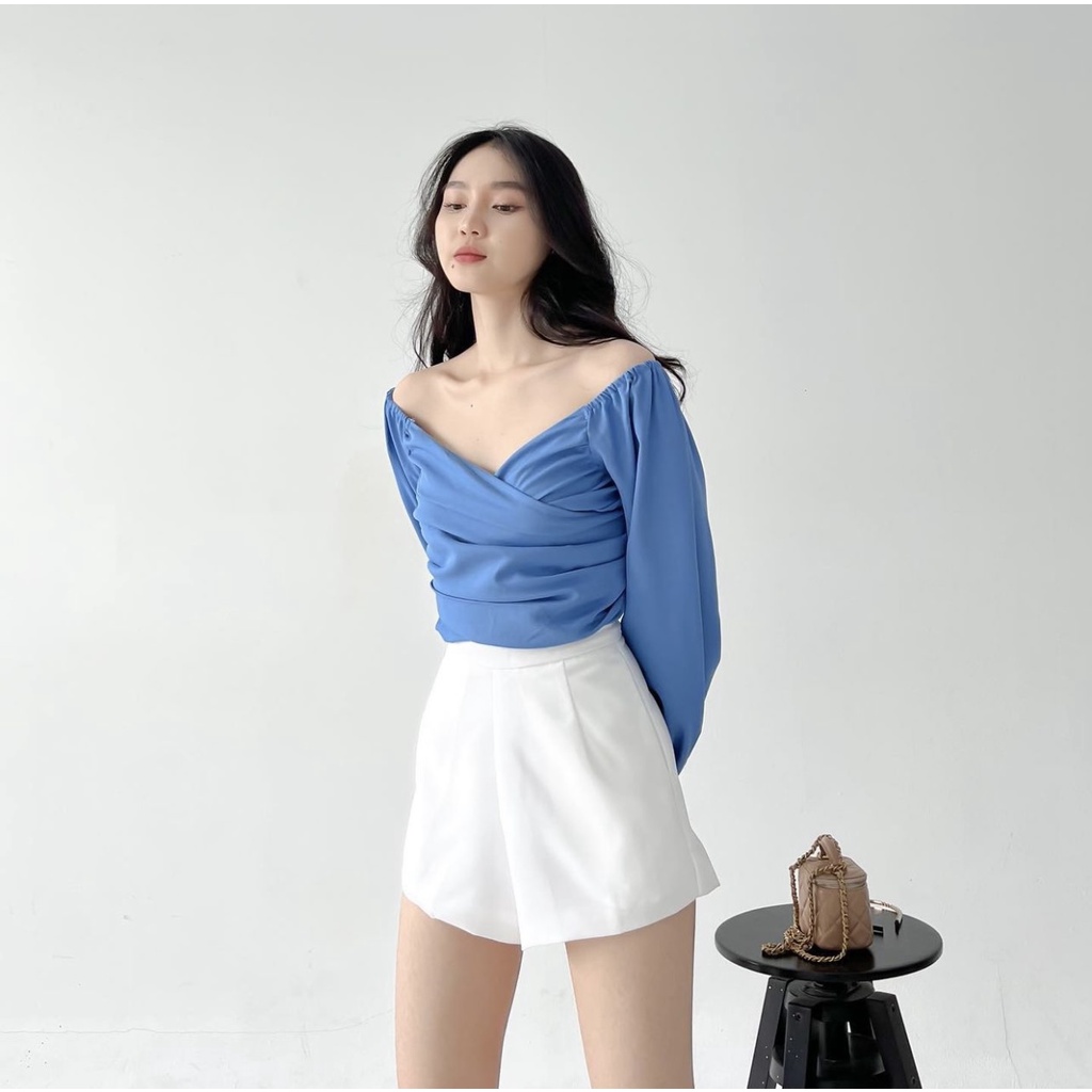 ELEANOR LONGSLEEVE TOP BLOUSE WANITA PREMIUM KOREA - KEMEJA PESTA - KEMEJA KANTOR WANITA - TOP BASIC MEWAH V-NECK - ATASAN UNTUK KONDANGAN - TOP SEXY WARNA PASTEL - ATASAN MUSLIM - THR LEBARAN - HADIAH / KADO ULTAH UNTUK CEWEK