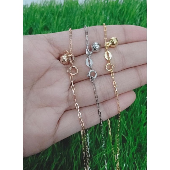 Gelang kaki rantai mini paperclip +1 bel / gelang kaki perak asli silver 925 lapis emas/ gelang kaki fashion wanita terbaru