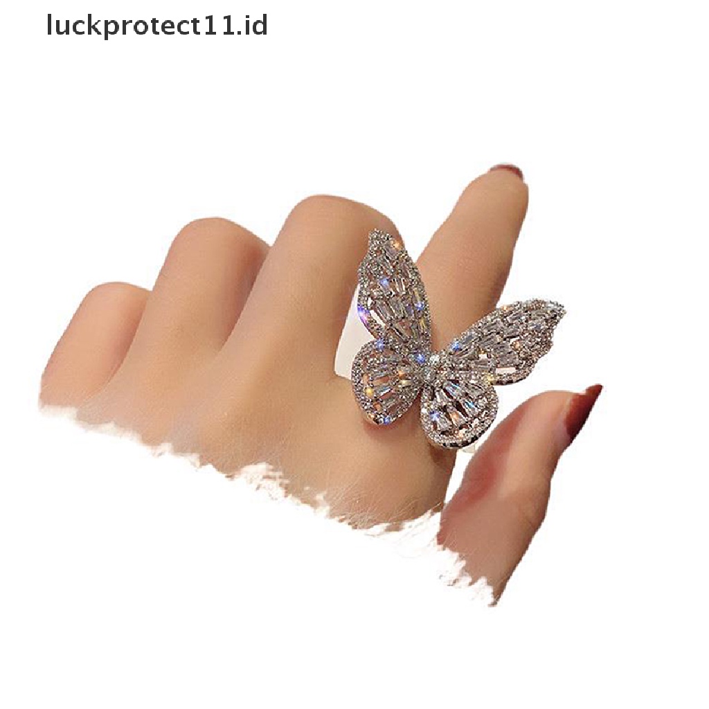 /Fashion Hot// Fashion// Zirkon Cincin Kupu-Kupu Permata Batu Pembukaan Berlebihan Cincin Buku Jari Besar.