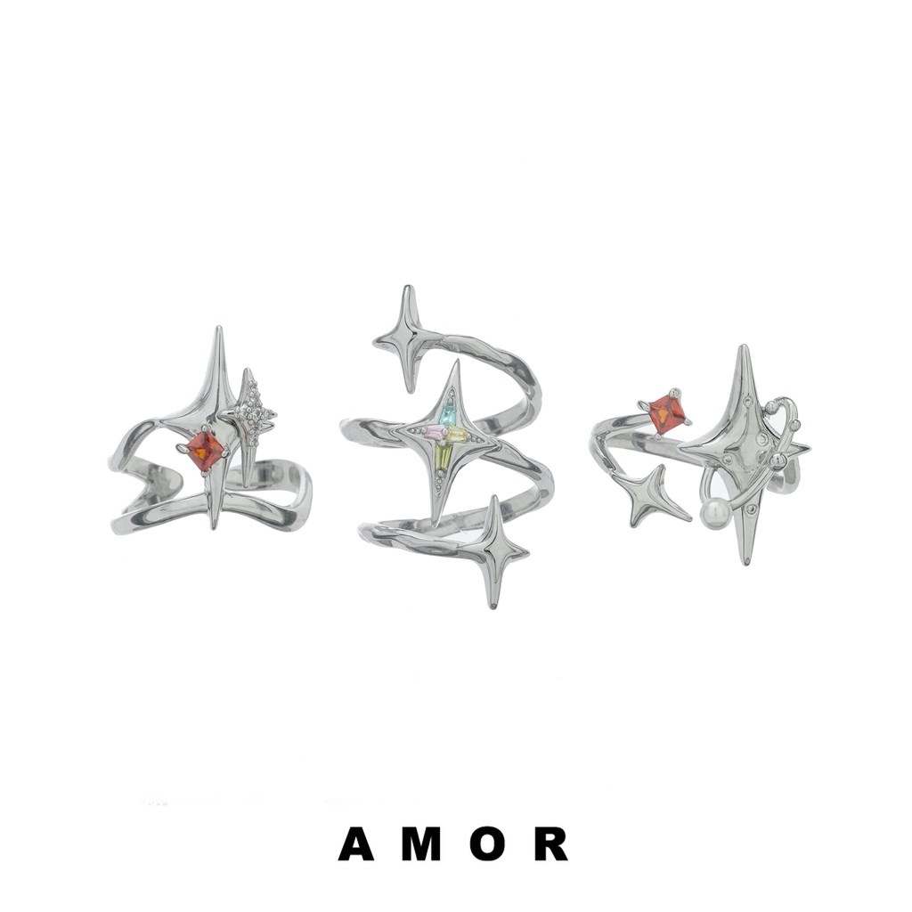 Y2k Cincin set Cincin Astral ring Desain Minoritas Cincin Open adjustable