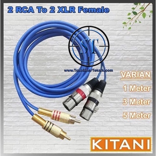 Kabel Jack RCA to XLR Canon Female Satu Set Panjang 1-5 Meter Audio Cable KITANI Twin Blue Dual 2RCA Full Tembaga