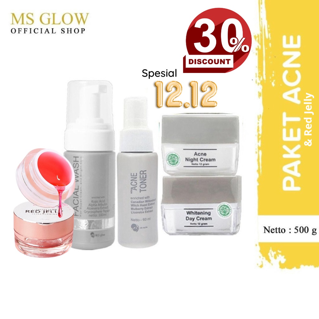 PAKET ACNE&amp;RED JELLY- 5 ITEM- FREE POUCH ABU&amp;POUCH RED JELLY