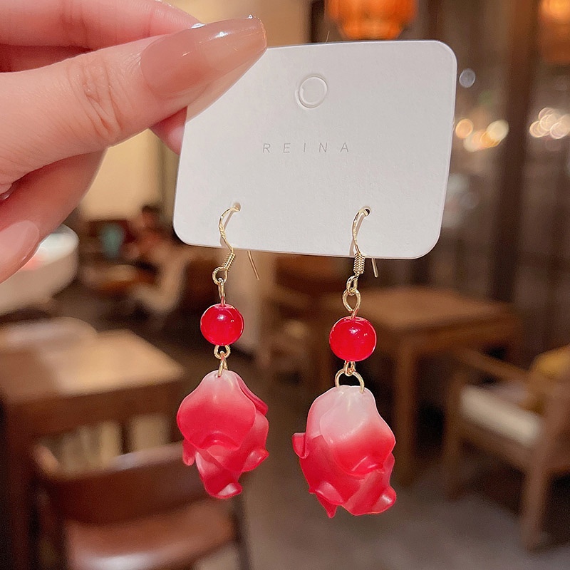 Gaya Baru925 Perak Jarum Tahun Baru Anting Mawar Super Manis Anting Fashion Bunga Kait Anting