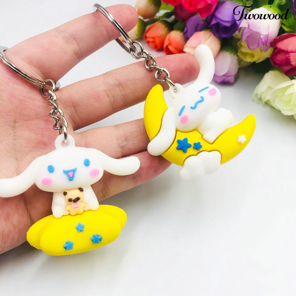 Twowood Rabbit Gantungan Kunci Serbaguna Bentuk Kartun Hewan Tiga Dimensi Realistis Look Hias Hadiah 3D Bunny Key Ring Pendant Wanita Pria Perhiasan Untuk Handbag