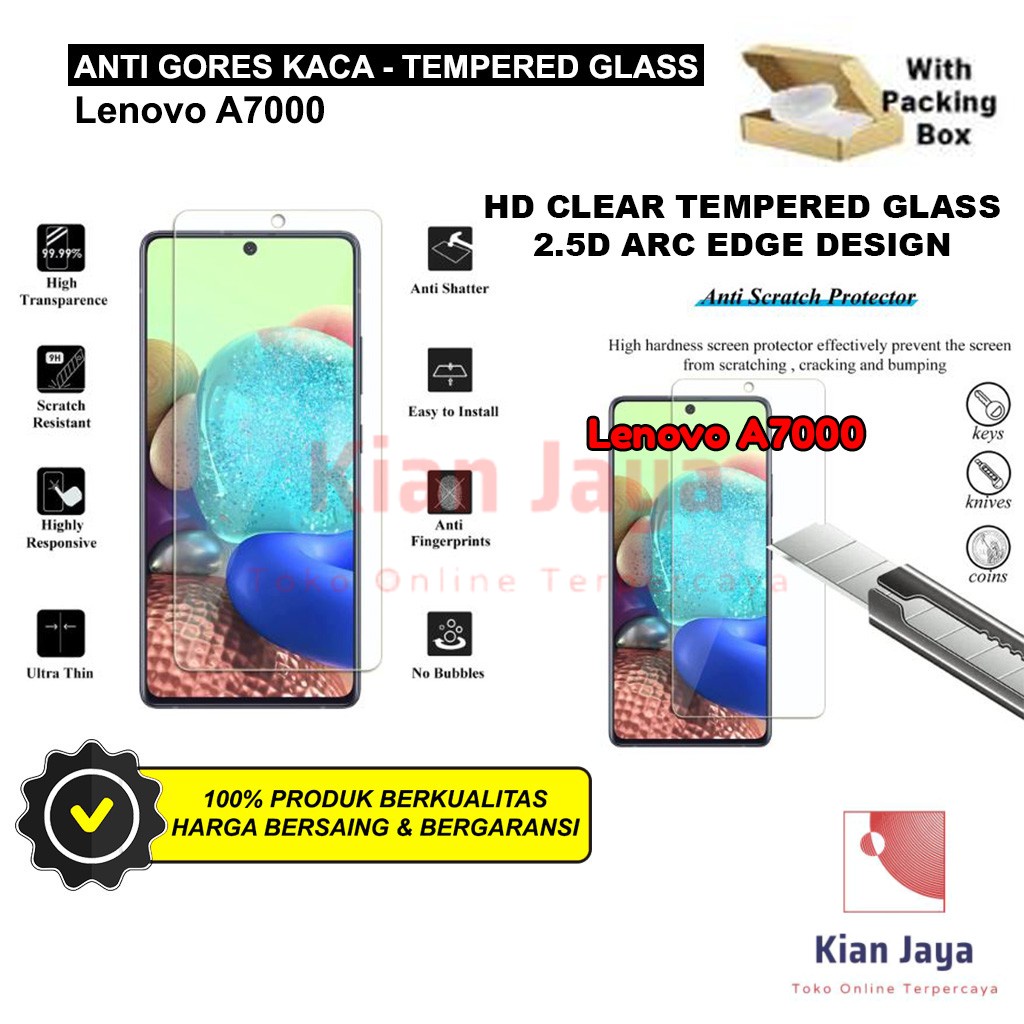 Anti Gores Kaca Hp Lenovo A7000 Tempered Glass Premium Bening Transparan Clear TG Temper Glas