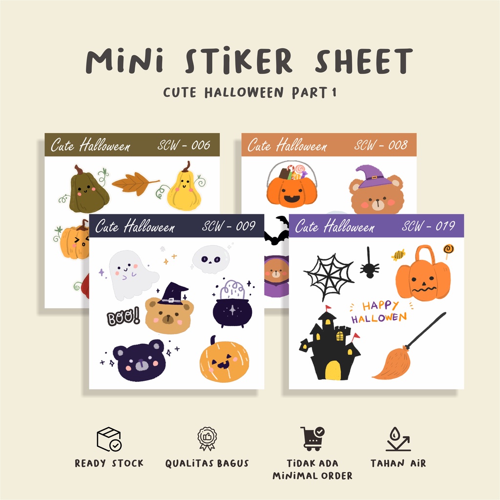 

( 10 pcs )scrapbook sheet mini/CUTE HALLOWEEN 1/murah/anti air/stiker hp/stiker lucu