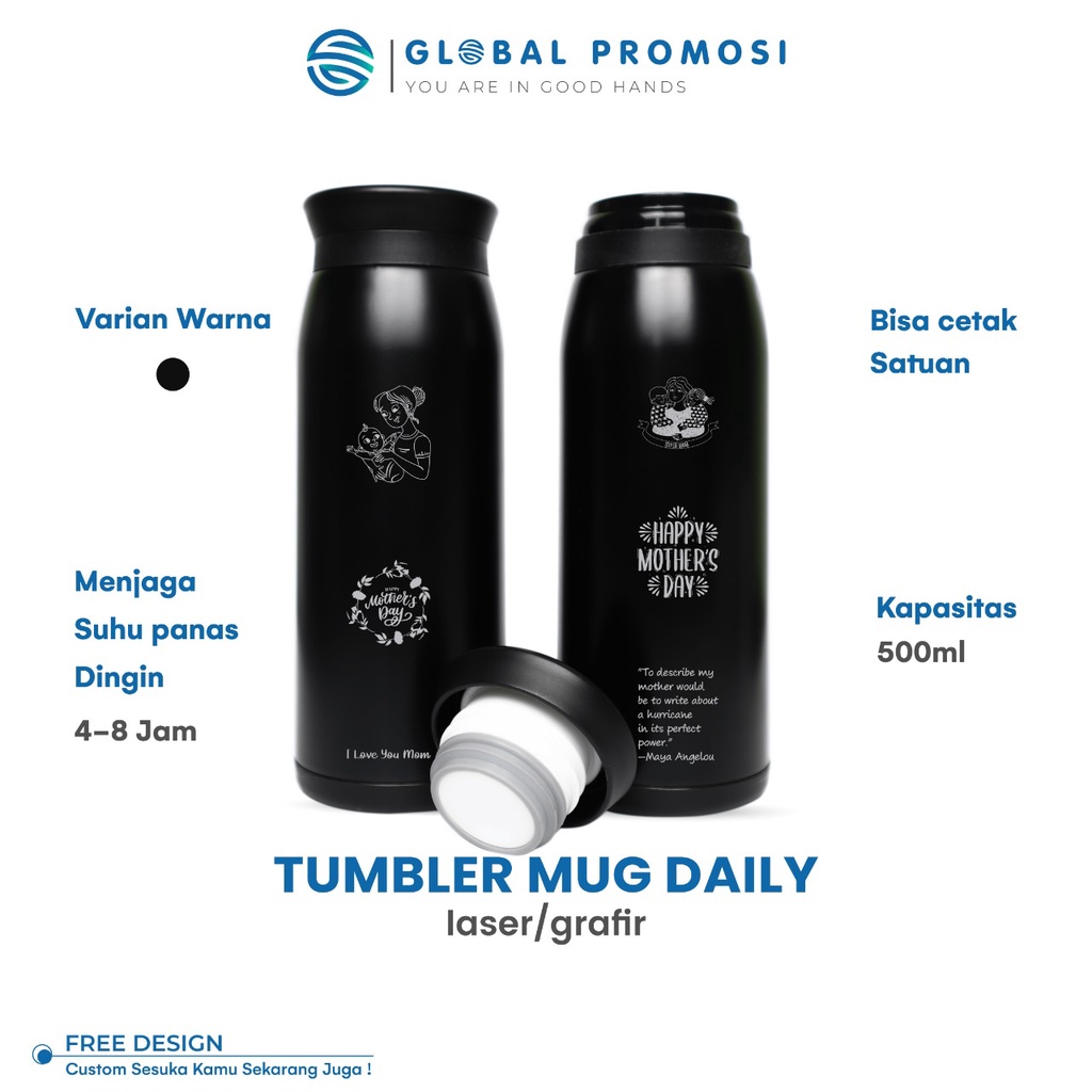 Mug Tumbler Travel Custom Souvenir/Promosi Murah Laser Grafir/Ukir Nama/Logo/Karakter