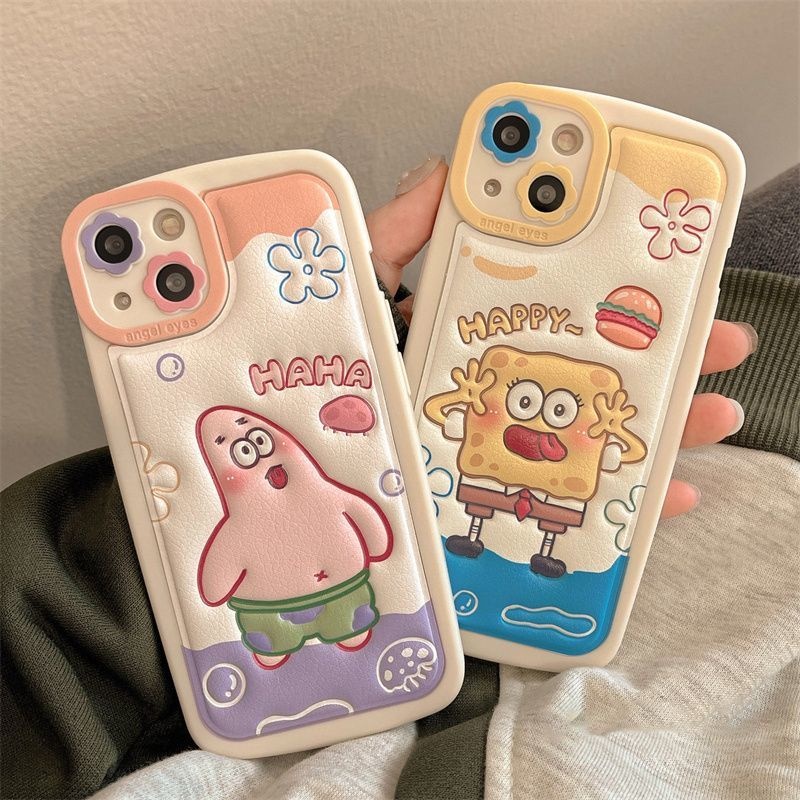 IPHONE Casing Ponsel Desain Print Ikan Jelly Kartun Spons Bayi Kompatibel Dengan Iphone12 13 14 11 Pro Max Rtfdg