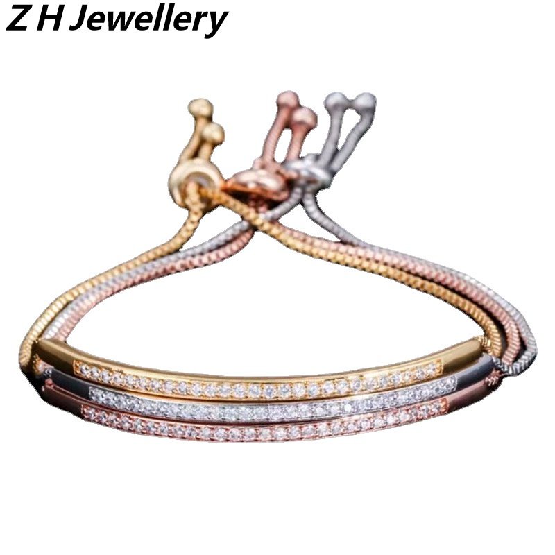 [Z H Jewelry] Hip Hop Rock Wanita Fashion 18K Zirkon Gelang Pesta Perhiasan Aksesoris