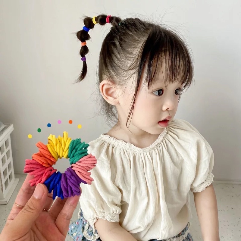 50 Pcs Karet Rambut Ponytail Elastis Warna-Warni Ukuran 3cm Untuk Anak