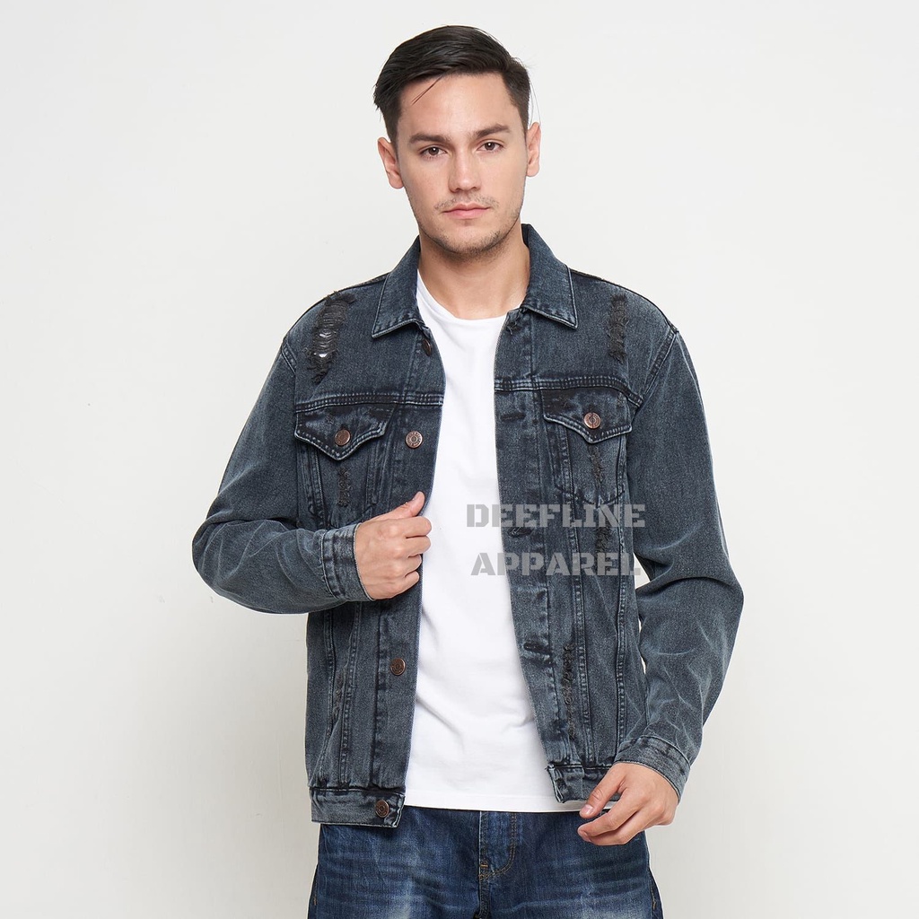 DEEFLINE - Jaket Jeans - Jaket Denim Pria - Jaket Ripped - Black Acid