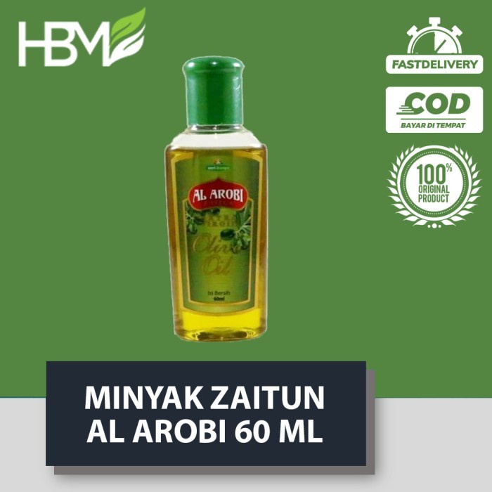

MINYAK ZAITUN AL AROBI EXTRA VIRGIN OLIVE OIL 60 ML