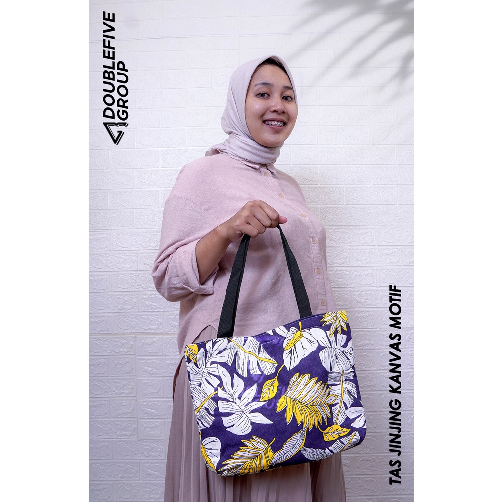 TAS JINJING HANDBAG - TAS MUKENA - TAS MAKEUP BAHAN KANVAS MOTIF VARIAN 3