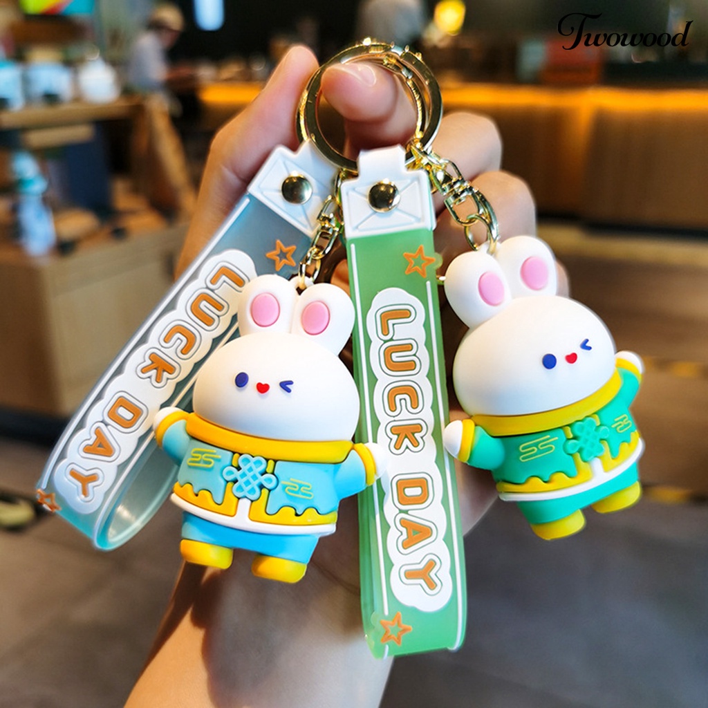 Twowood Rabbit Gantungan Kunci Serbaguna Bentuk Kartun Hewan Tiga Dimensi Warna-Warni Hias Hadiah Lucu Bunny Key Ring Mahasiswa Tas Sekolah Liontin Aksesori Busana