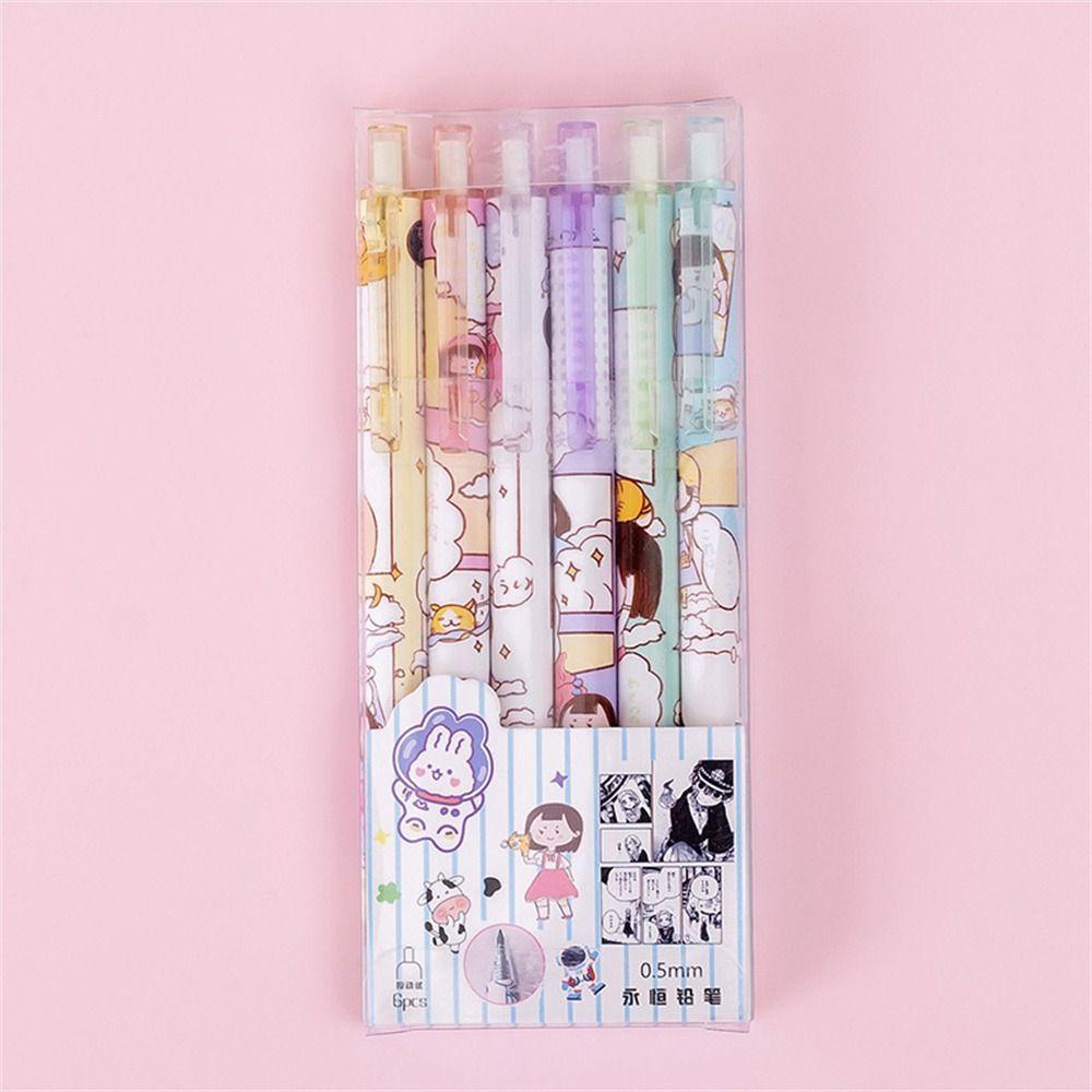 [Elegan] Eternal Pencil Kawaii Black Technology Press Pen Menulis Sketsa Kartun Pensil Tanpa Batas