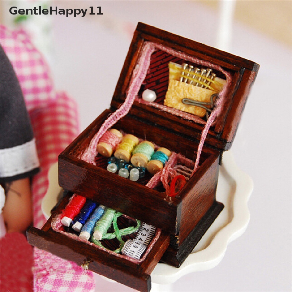GentleHappy Vintage Sewing Kit Box 1:12 Dollhouse Miniature Mini Decor id