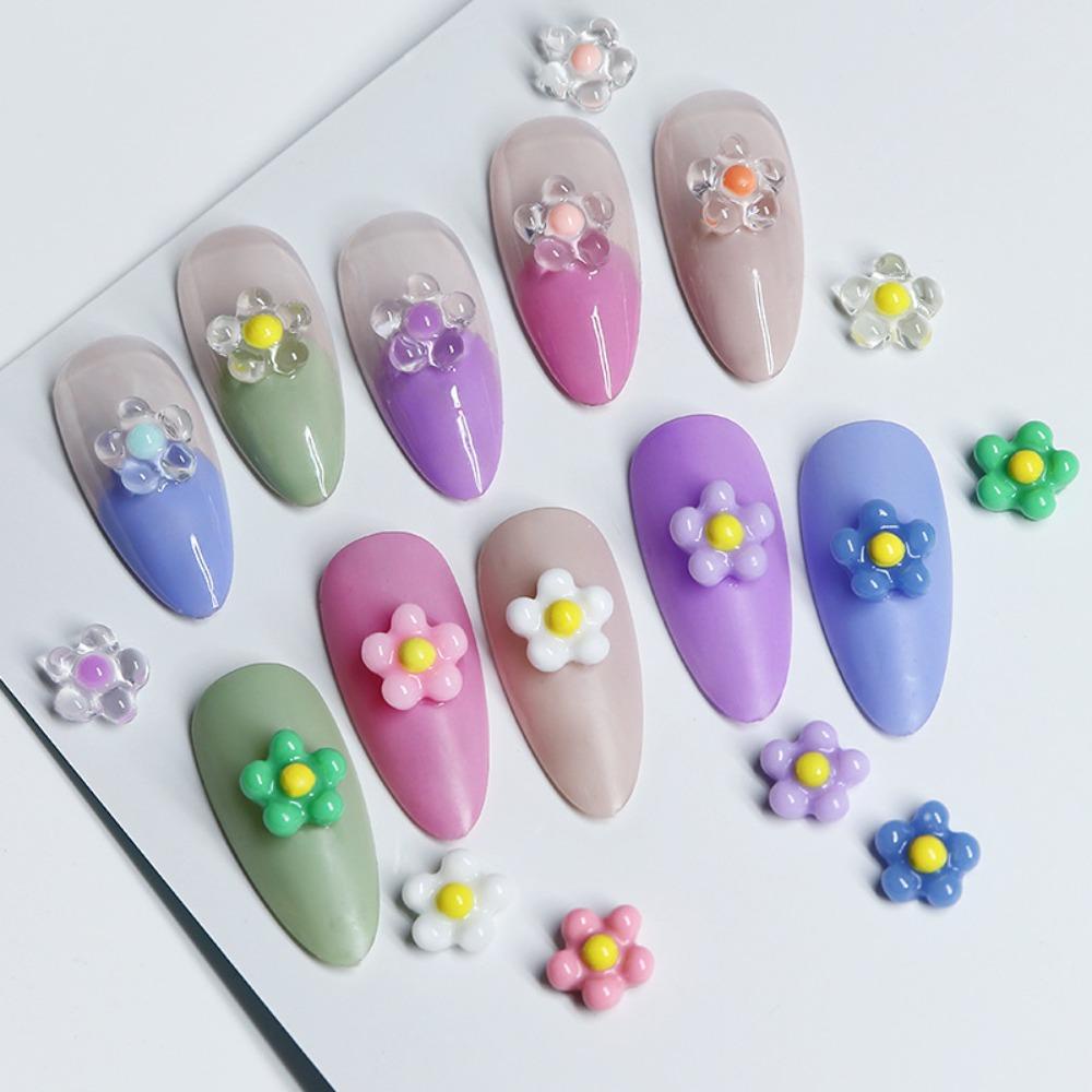 MXBEAUTY Bunga Dekorasi Kuku Warna-Warni 50Pcs /set Resin Lima Kelopak Bunga Fashion Hiasan Kuku 3D Nail Jewelry