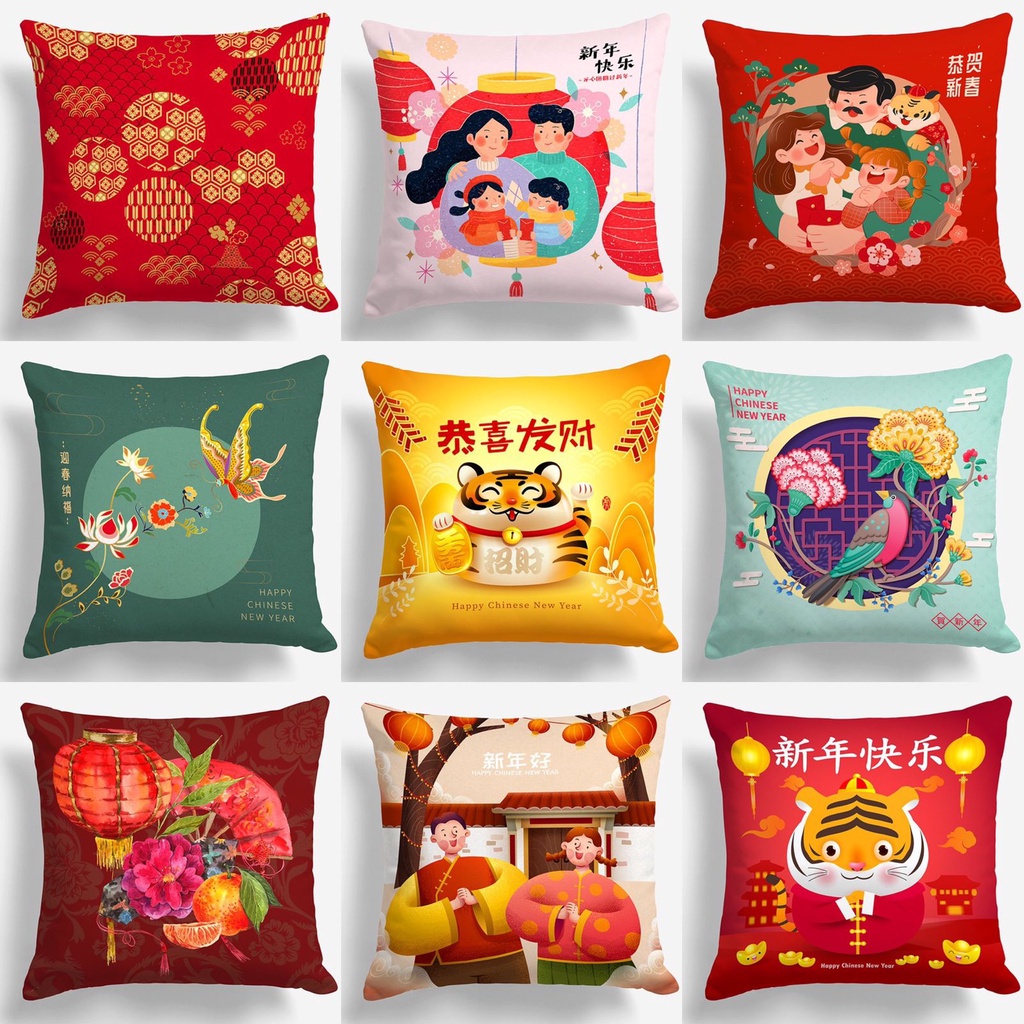 Bantal Motif Imlek Bantal Sofa Edisi CNY Chinese New Year Sincia 40x40 cm