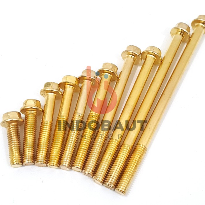 Flange Bolt Baut Blok Mesin 6x65 Kunci 8 Gold