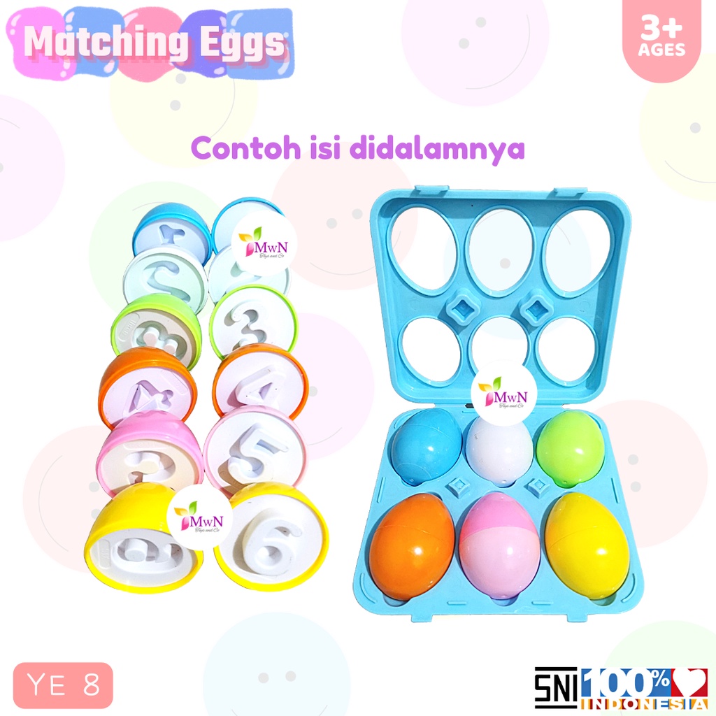 MWN Mainan Matching Eggs 6 pcs Telur Puzzle Shape Sorter YE8
