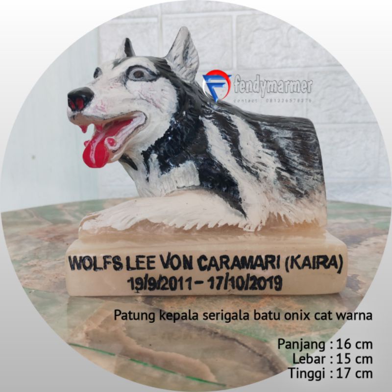 Patung kepala serigala bahan batu onix