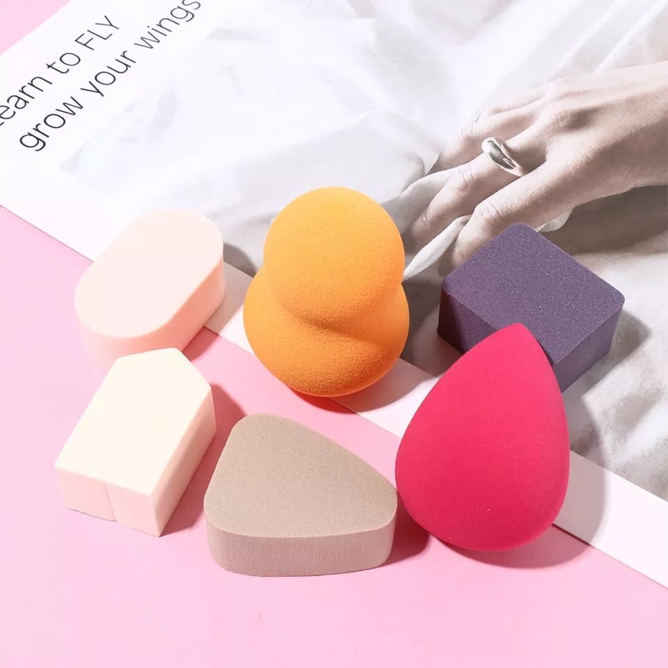 Spons Make Up Set 6 IN 1 Beauty Blender Sponge Bedak Isi 6 Pcs Powder Puff Foundation Makeup Puff Wajah Kemasan Plastik